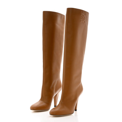 Fendi Vitello Karligraphy Knee High Boots 38 Brown 3 of 7