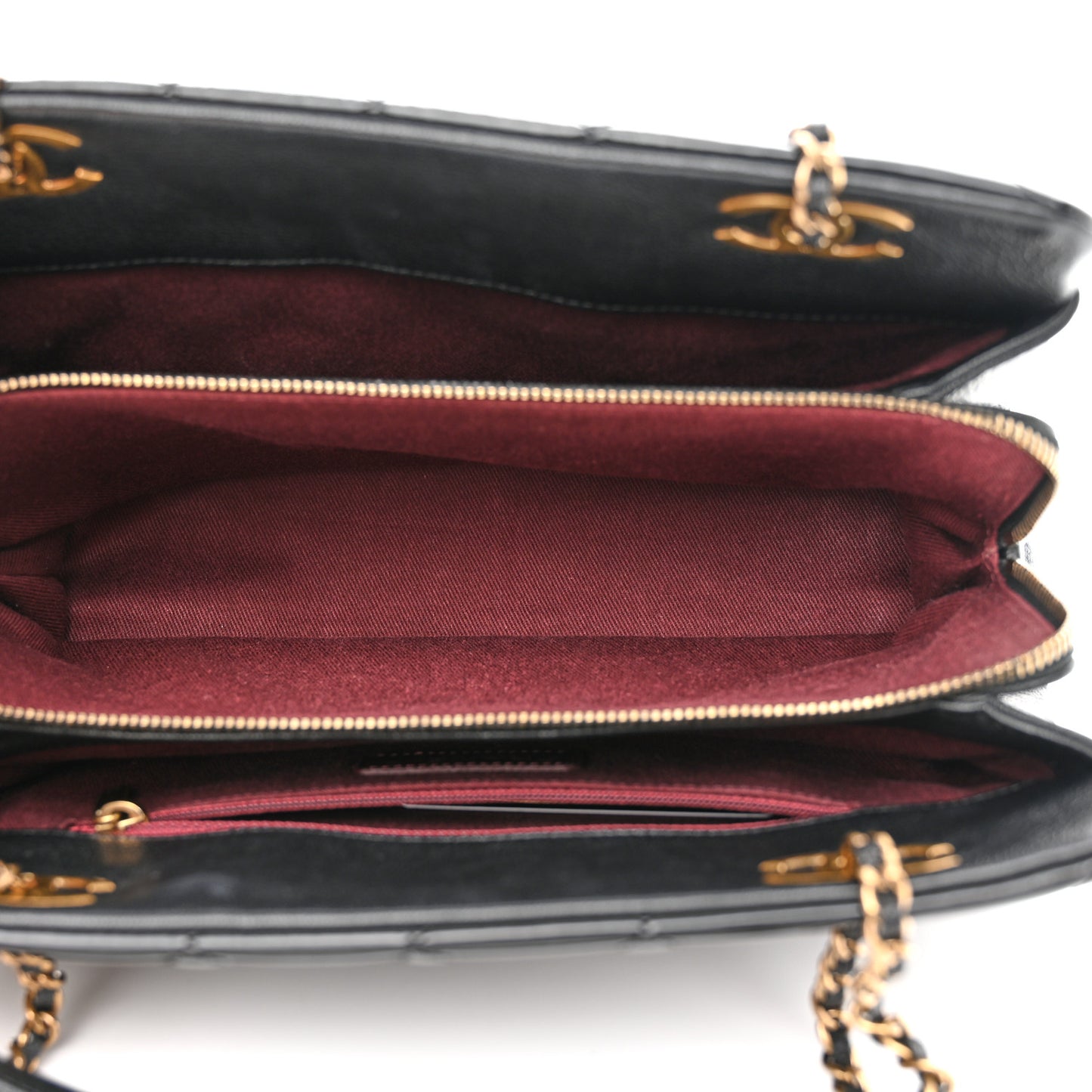 Patent Goatskin Quilted Small CC Eyelet Tote Black