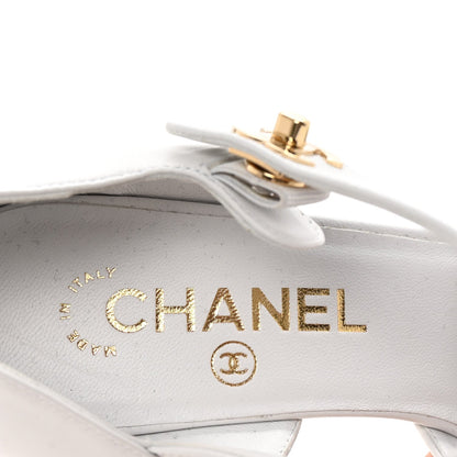 Chanel Lambskin Patent Cap Toe Mary Jane Wedge Pumps 38 White Black 8 of 10