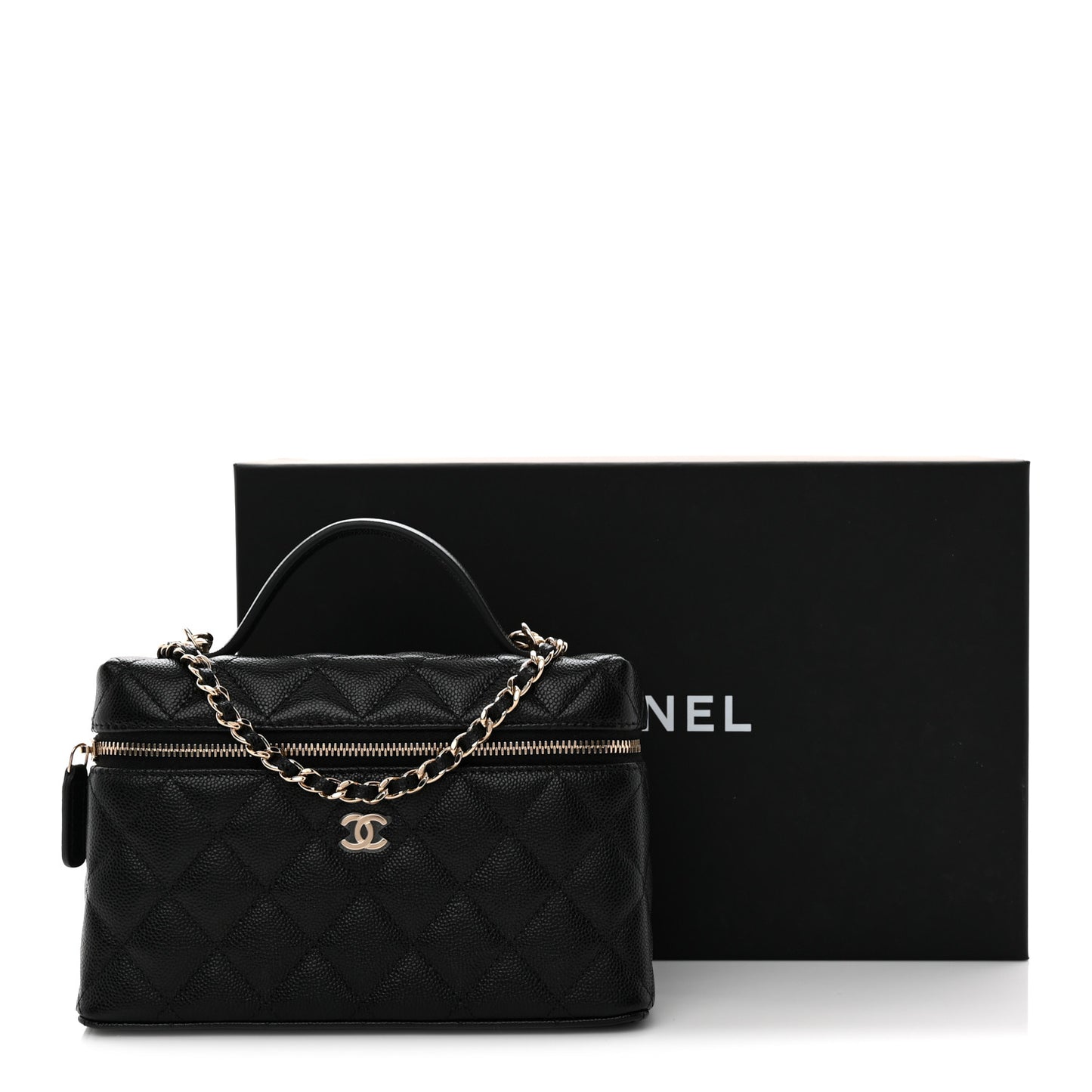 Caviar Quilted Top Handle Slim Vanity With Chain Black