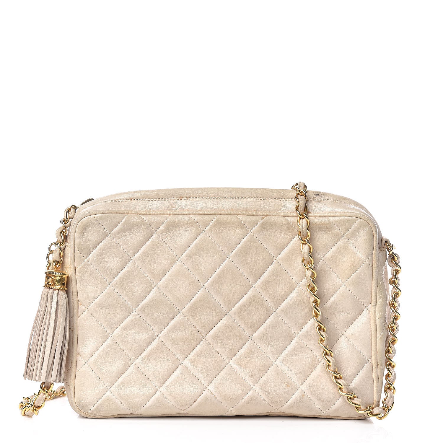 Chanel Lambskin Quilted Tassel Camera Case Pouch White 1 of 17
