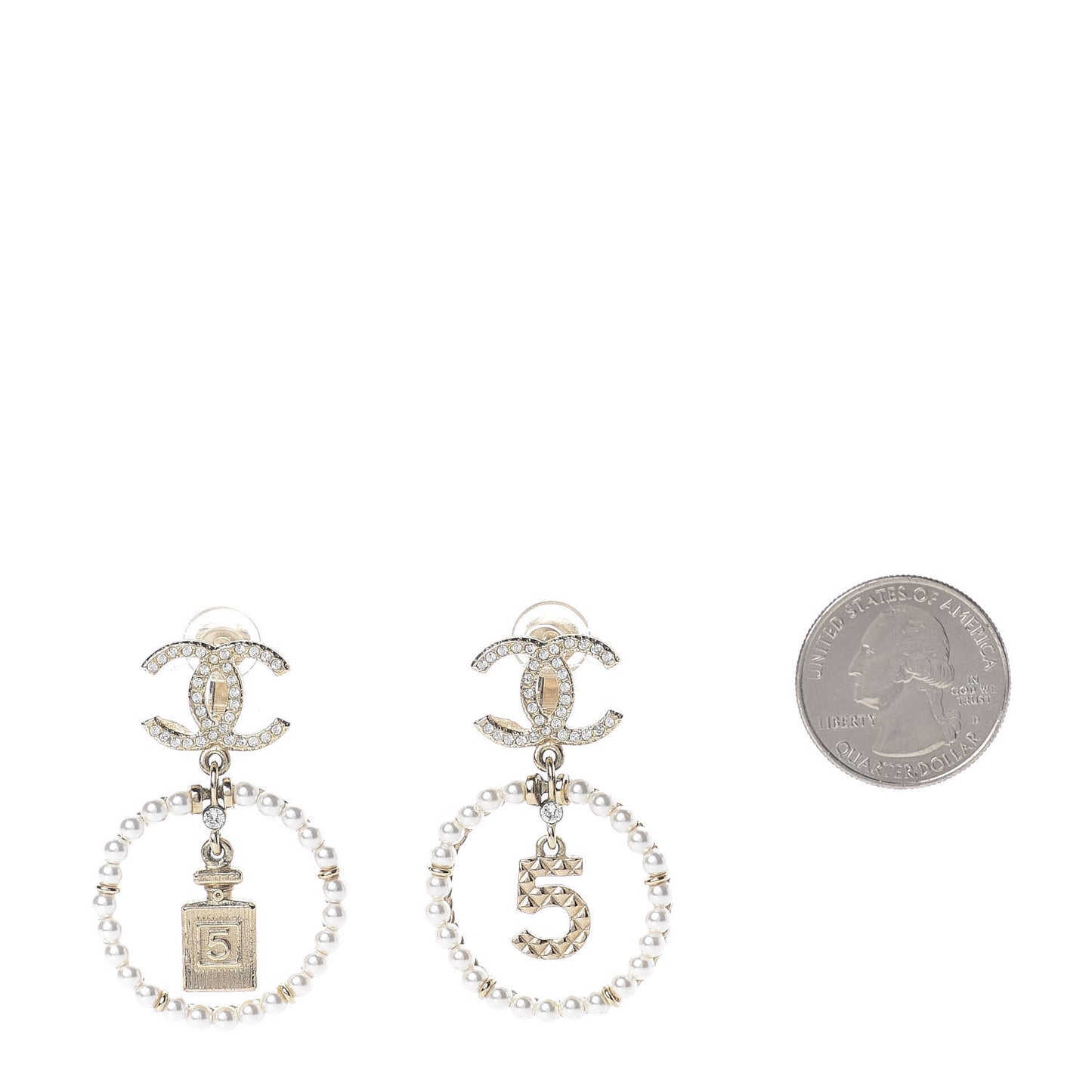 Crystal Pearl Charms CC Drop Earrings Gold
