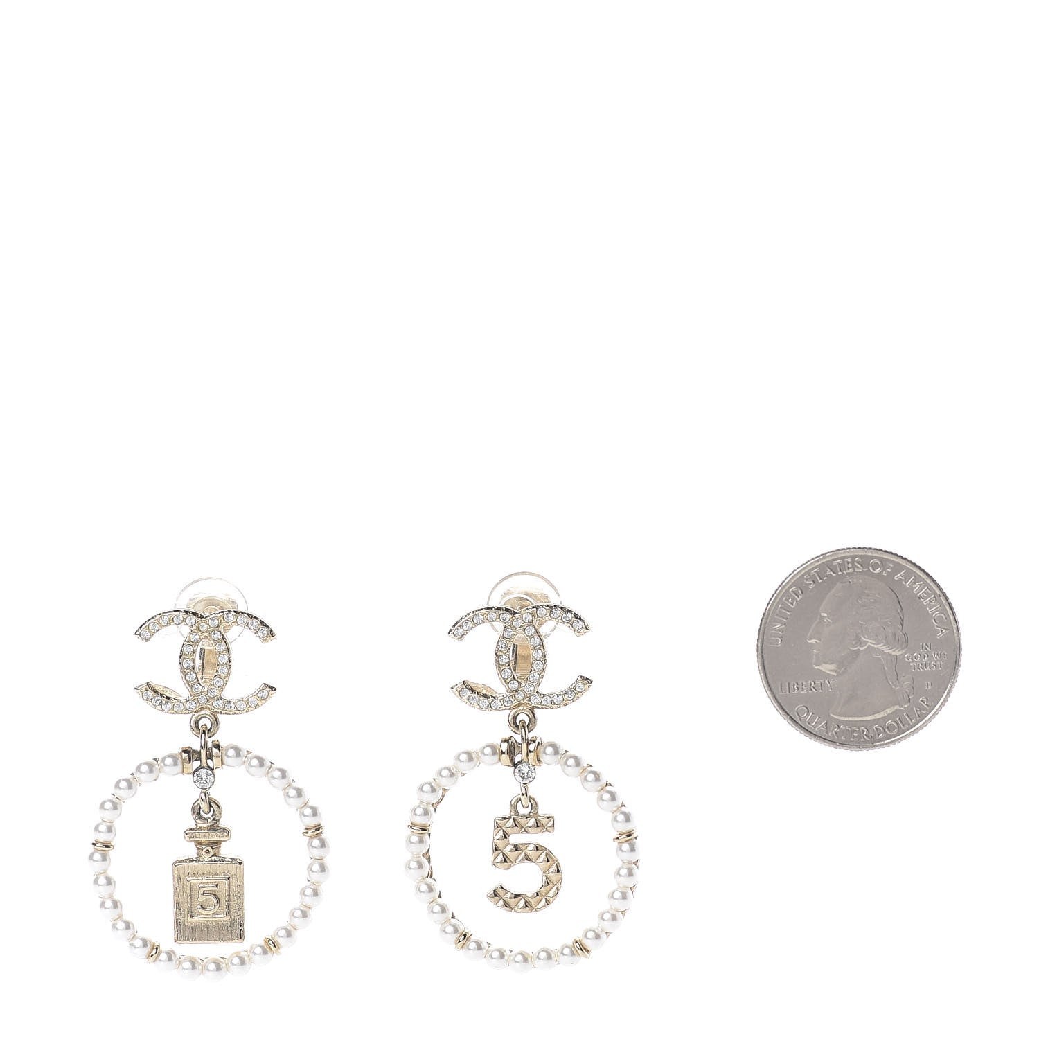 Chanel Crystal Pearl Charms CC Drop Earrings Gold 2 of 5