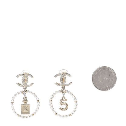 Chanel Crystal Pearl Charms CC Drop Earrings Gold 2 of 5