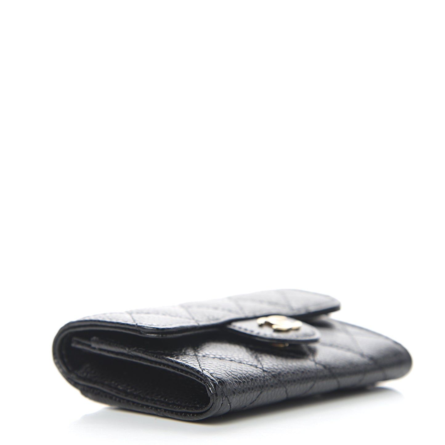Caviar Quilted Flap Card Holder Wallet Black