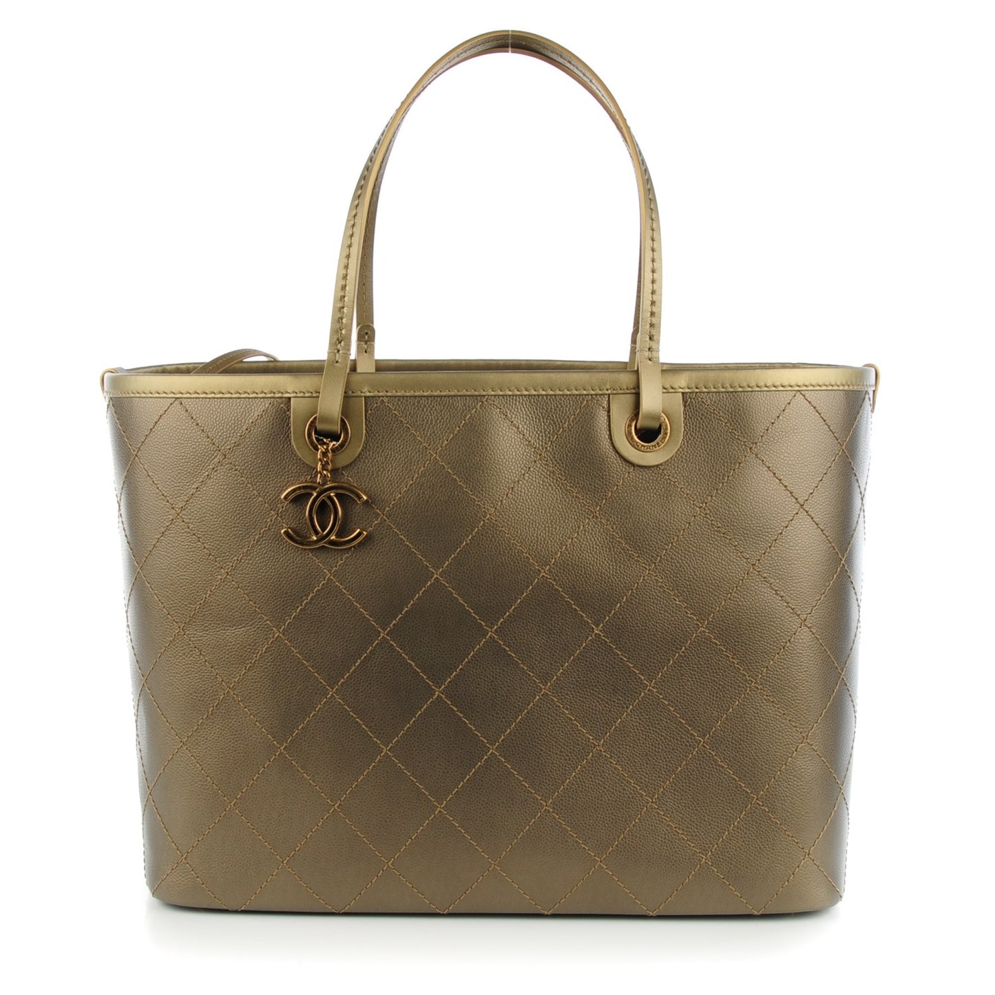 Grained Calfskin Large Shopping Fever Tote Gold