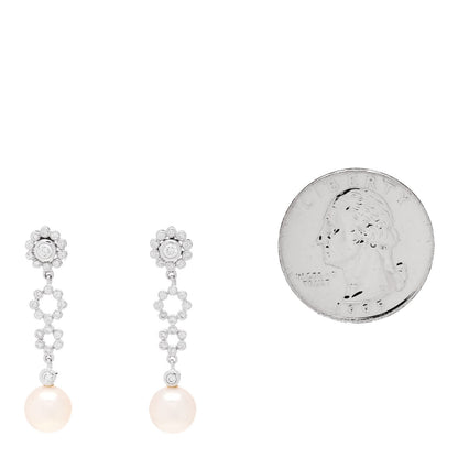 Mikimoto 18K White Gold Diamond Akoya Pearl 7.5mm Deco Drop Earrings 2 of 5