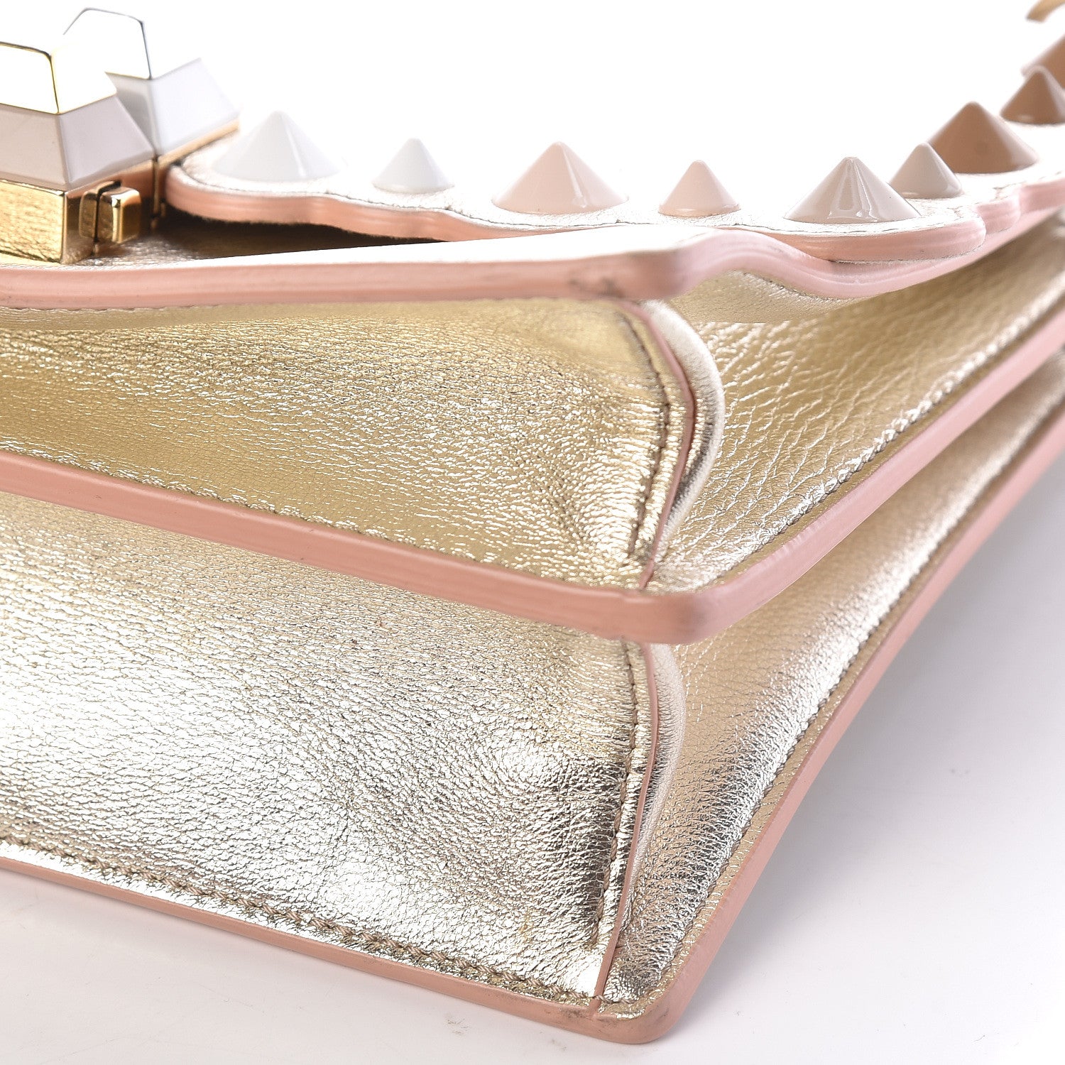 Fendi Vitello Catalan Mirror Scalloped Multi Studded Small Kan I Shoulder Bag Champagne 9 of 11