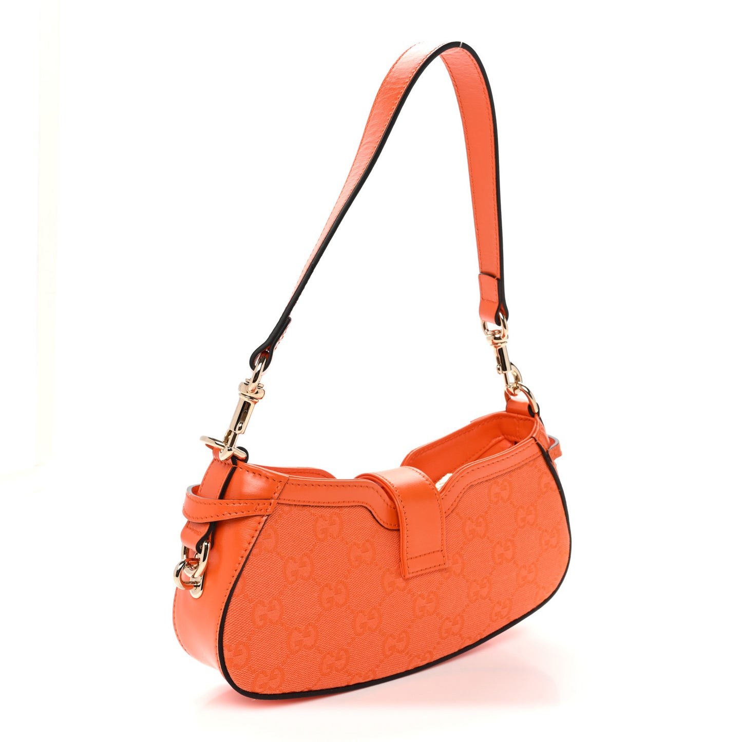 Calfskin Monogram Mini Moon Side Shoulder Bag Orange