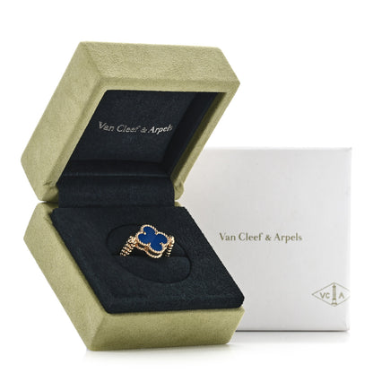 Van Cleef & Arpels 18K Yellow Gold Diamond Blue Agate Reversible Guilloche Vintage Alhambra Ring 53 6.5 6 of 6