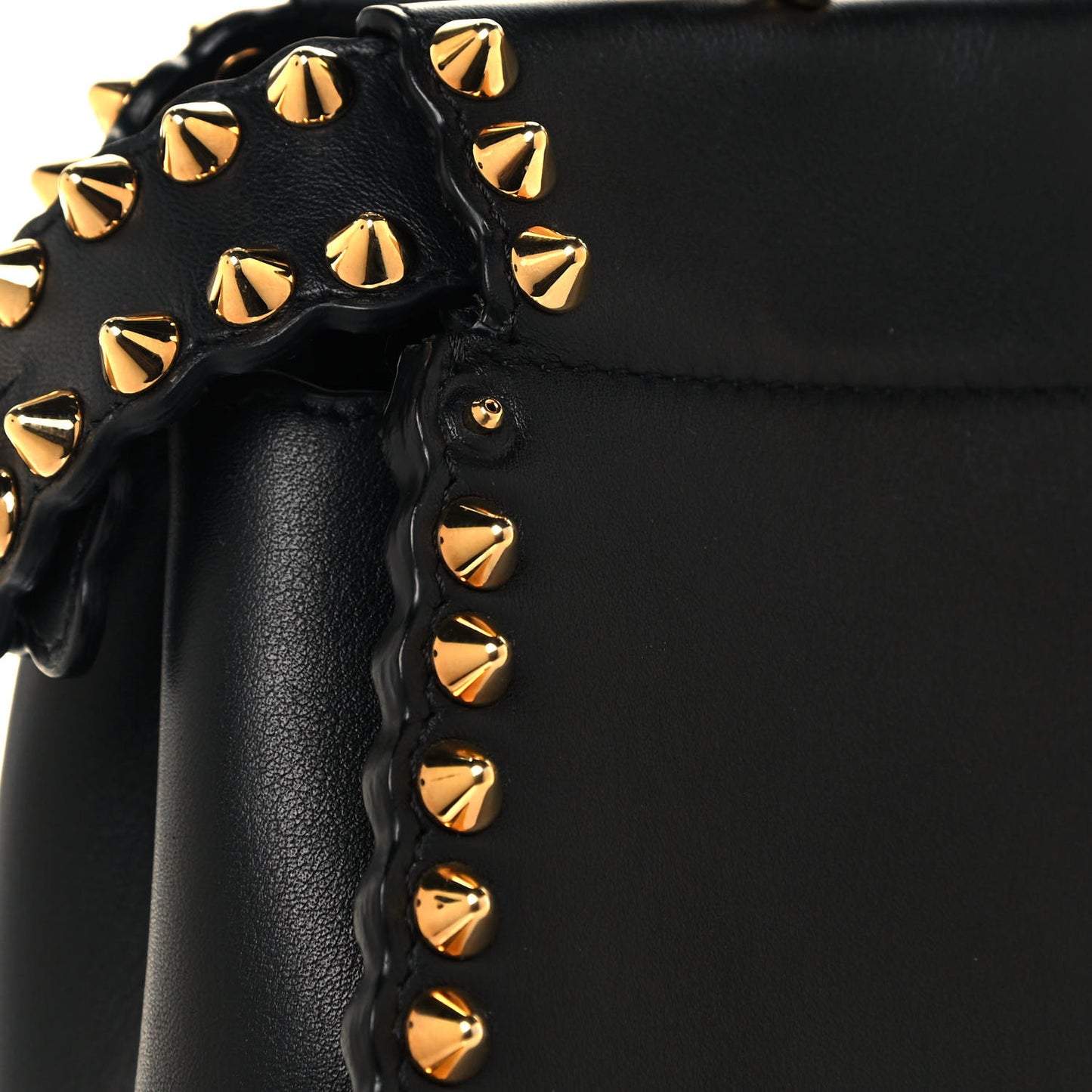 Vitello Seta Shiny Nappa Scalloped Studded Medium Peekaboo Iconic Satchel Black
