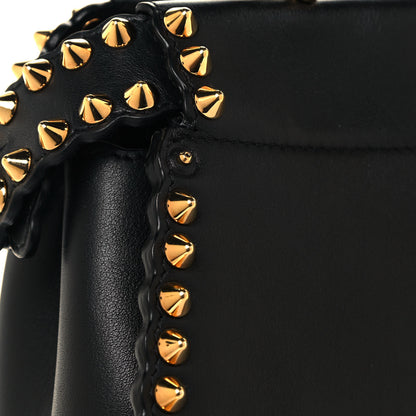 Fendi Vitello Seta Shiny Nappa Scalloped Studded Medium Peekaboo Iconic Satchel Black 16 of 17