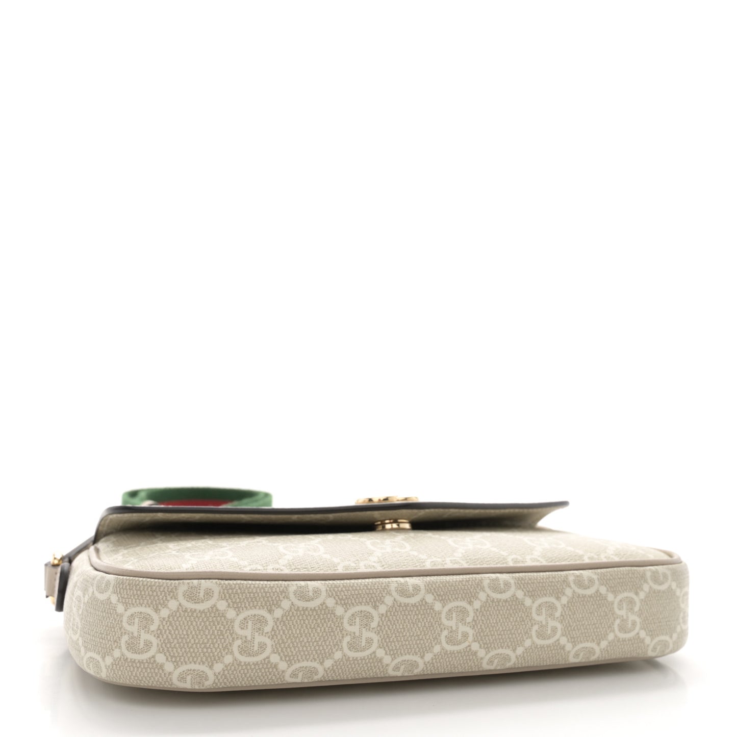 GG Supreme Monogram Textured Dollar Calfskin Web Mini Ophidia Envelope Shoulder Bag Beige Mystic White Oatmeal