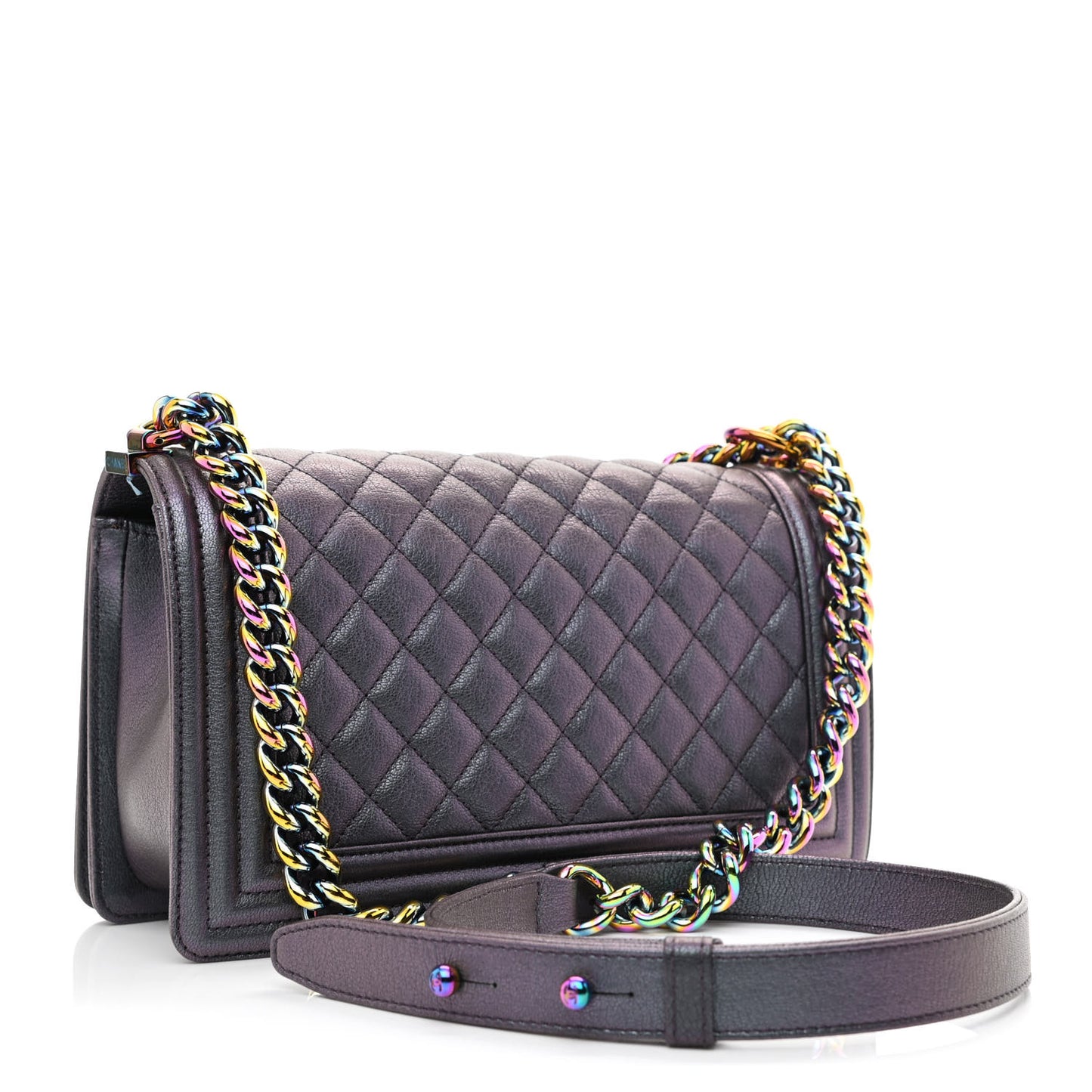 Iridescent Goatskin Quilted Medium Boy Flap Purple