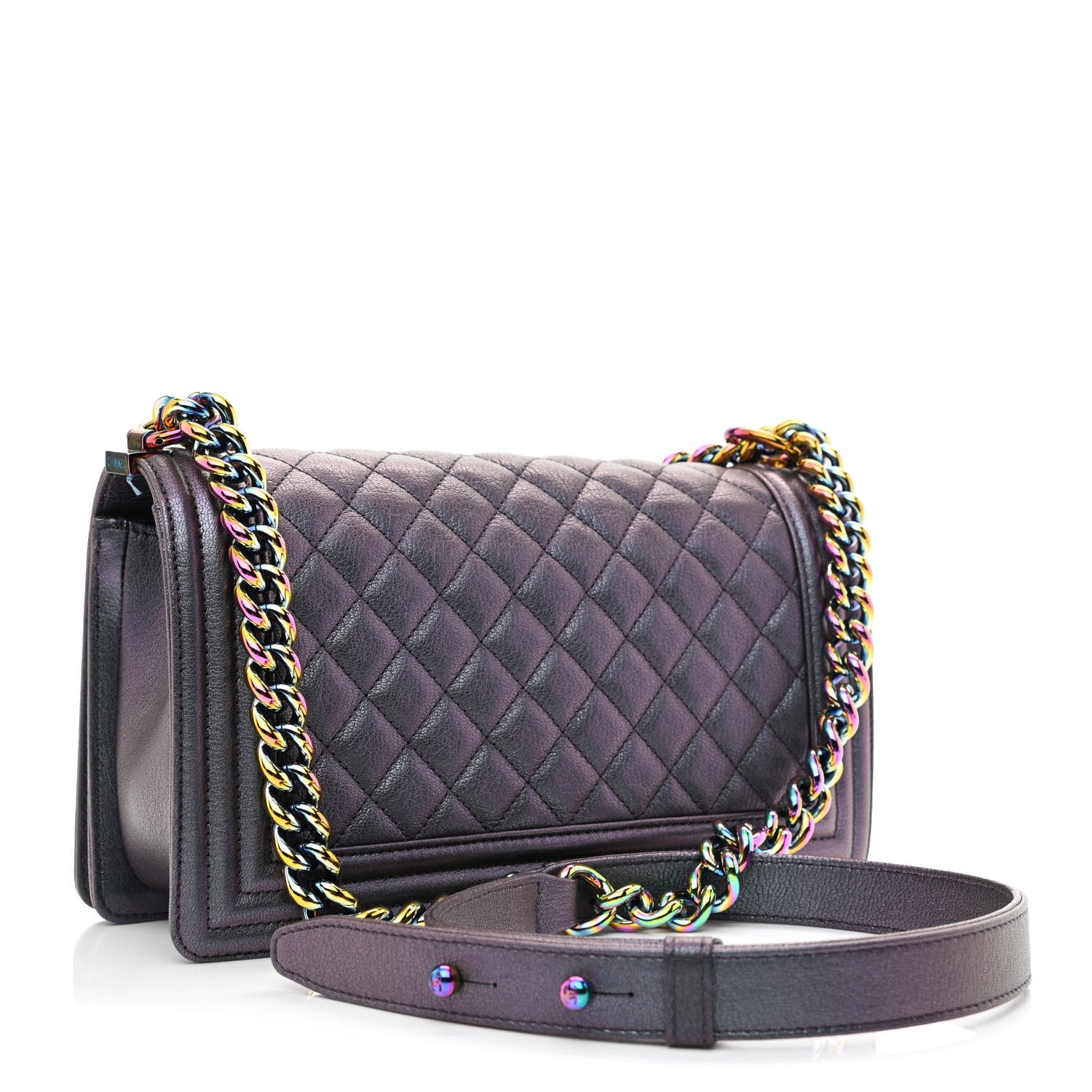 Chanel Iridescent Goatskin Quilted Medium Boy Flap Purple 3 of 11