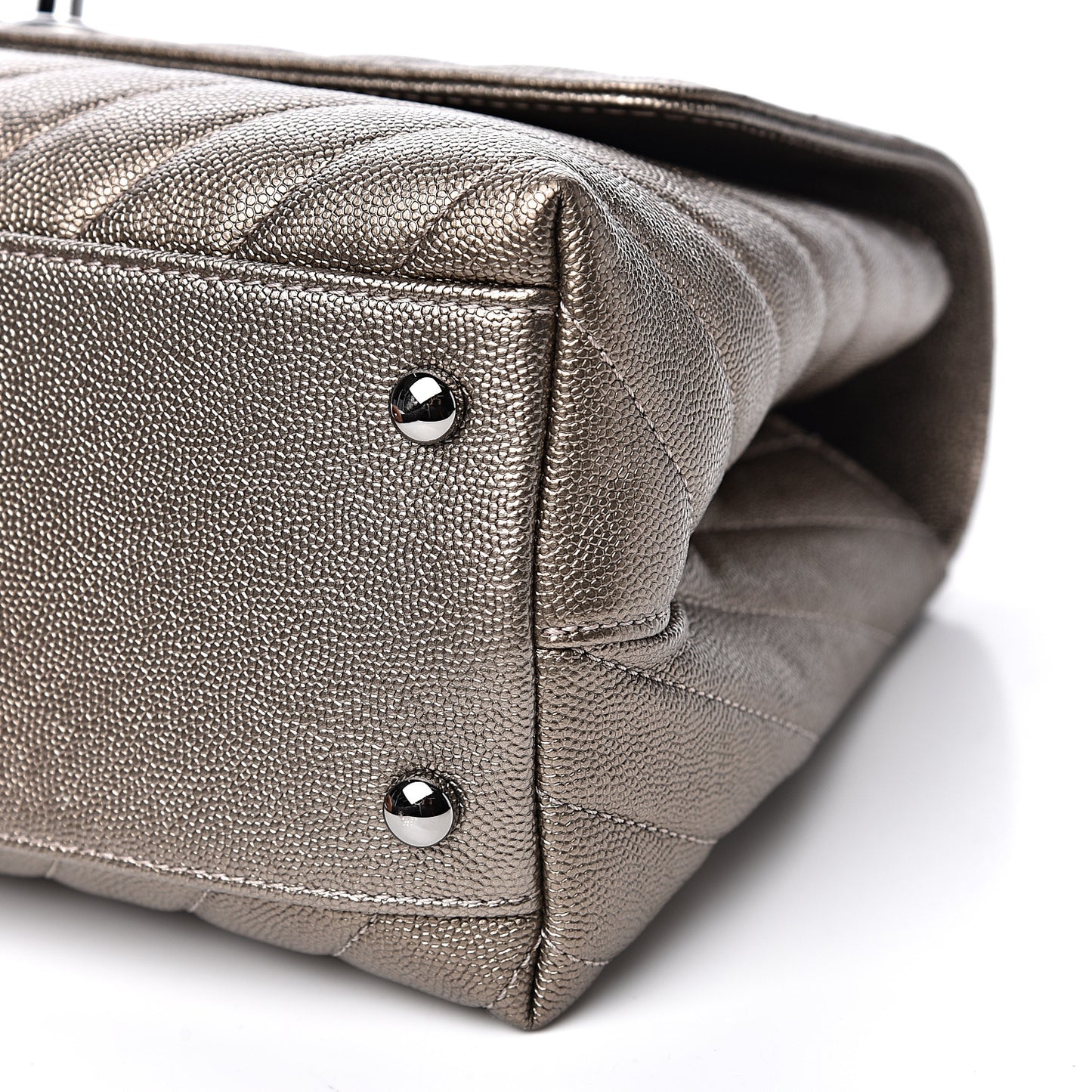 Metallic Caviar Chevron Quilted Small Coco Handle Flap Light Gold