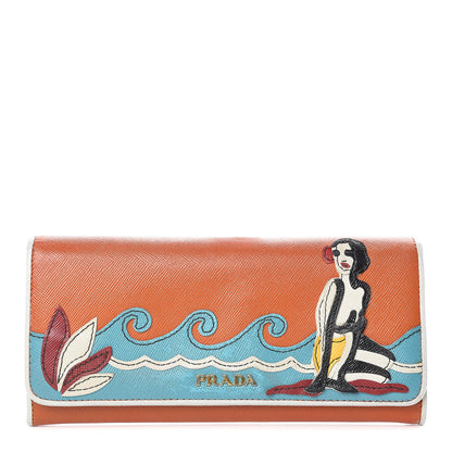 Prada Saffiano Beach Flap Continental Wallet Papaya 1 of 10