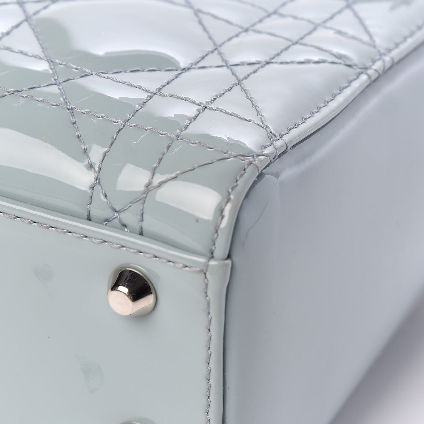 Patent Cannage Mini Lady Dior Light Blue
