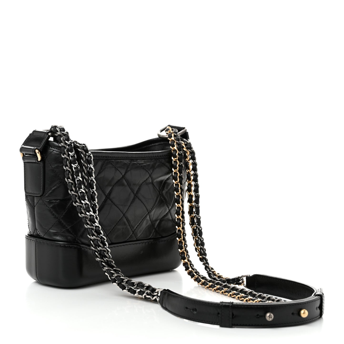 Aged Calfskin Quilted Small Gabrielle Hobo Black