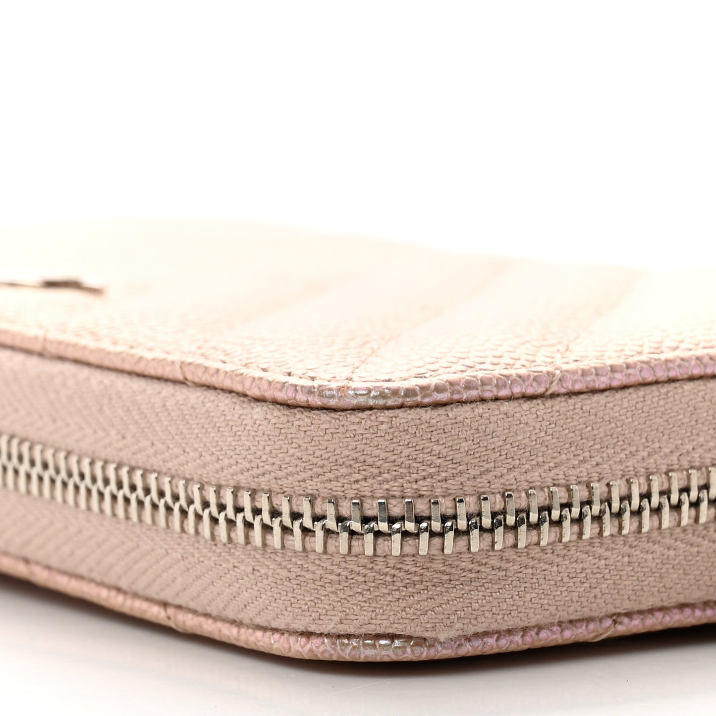 Iridescent Caviar Chevron Quilted Medium Zip Around Wallet Light Gold