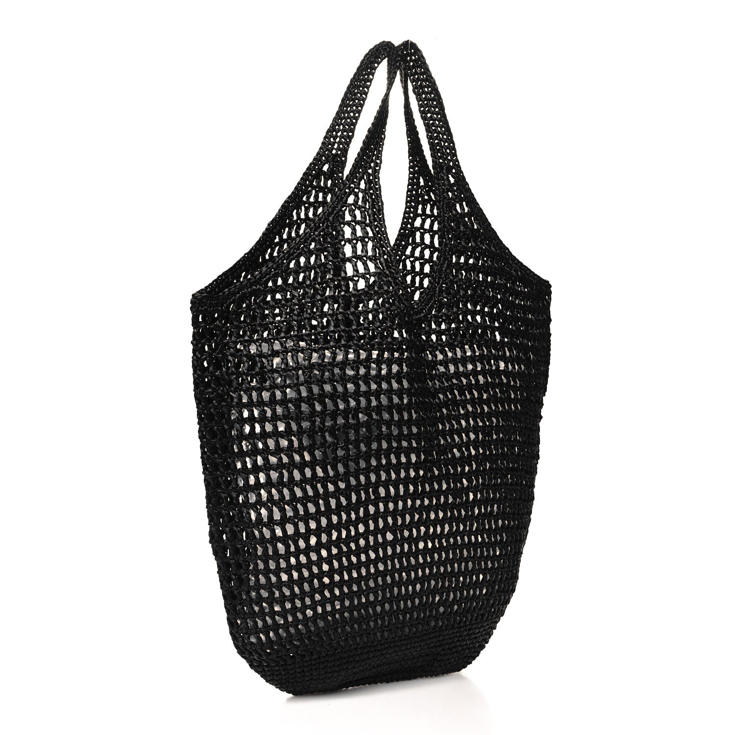 Prada Yarn Raffia Effect Crochet Logo Embroidered Shopping Tote Bag Black 3 of 9