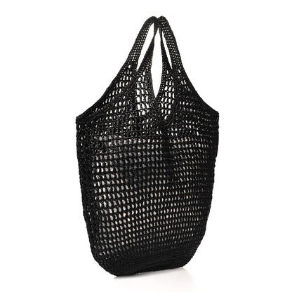 Prada Yarn Raffia Effect Crochet Logo Embroidered Shopping Tote Bag Black 3 of 9