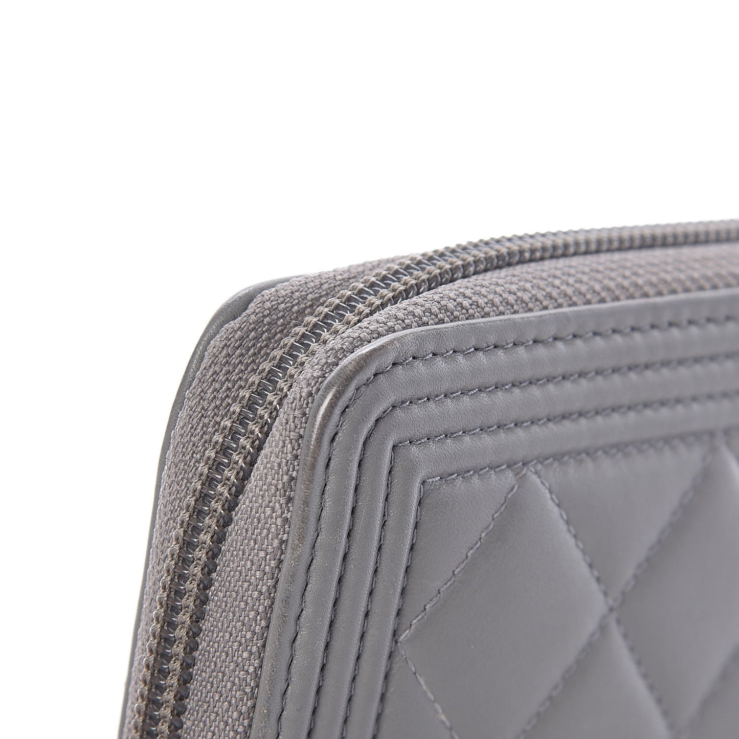 Lambskin Quilted Boy Zip Around Wallet Grey