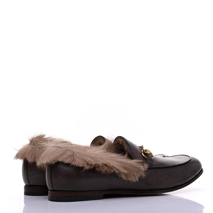 Gucci Calfskin Fur Mens Jordaan Loafers 7.5 Dark Brown Natural 4 of 14