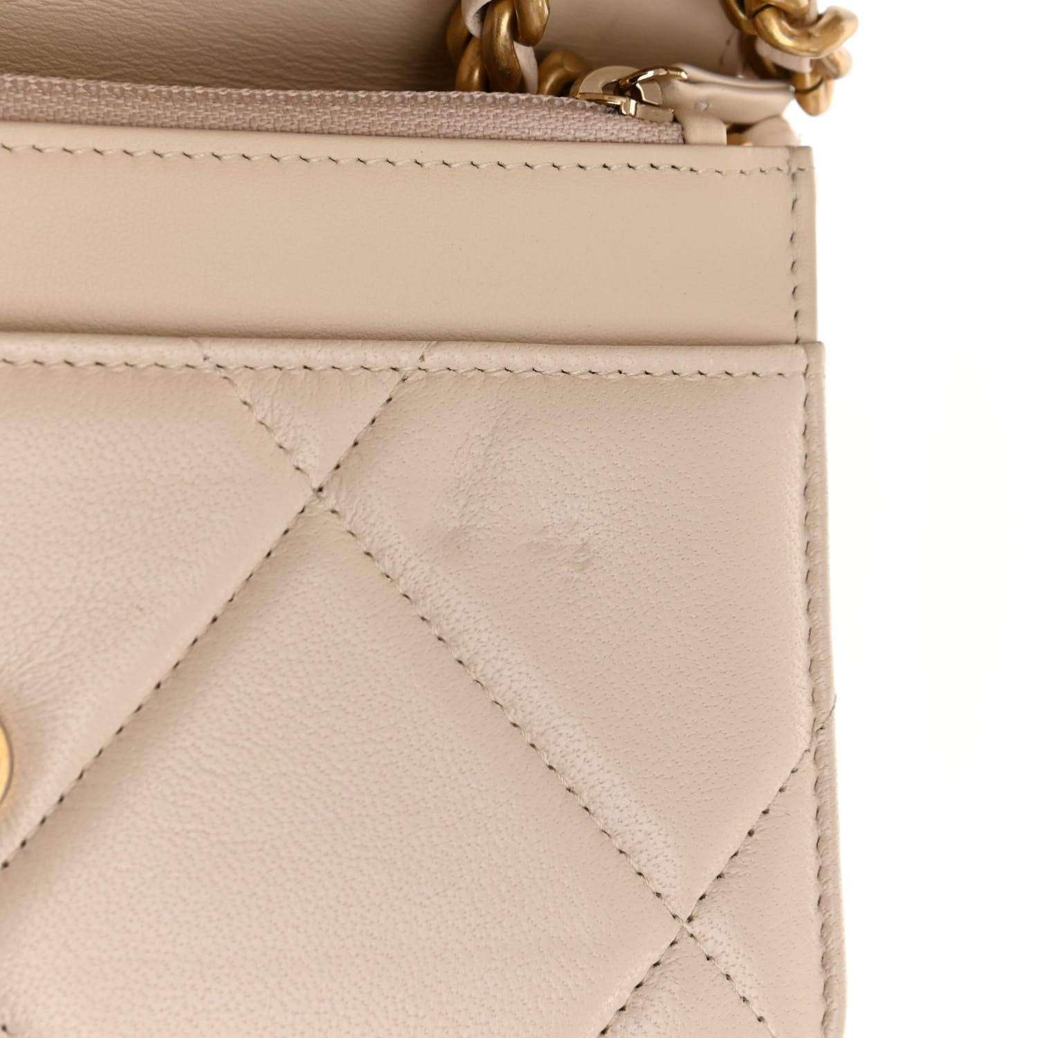 Chanel Goatskin Quilted Chanel 19 Wallet On Chain WOC Light Beige 16 of 17