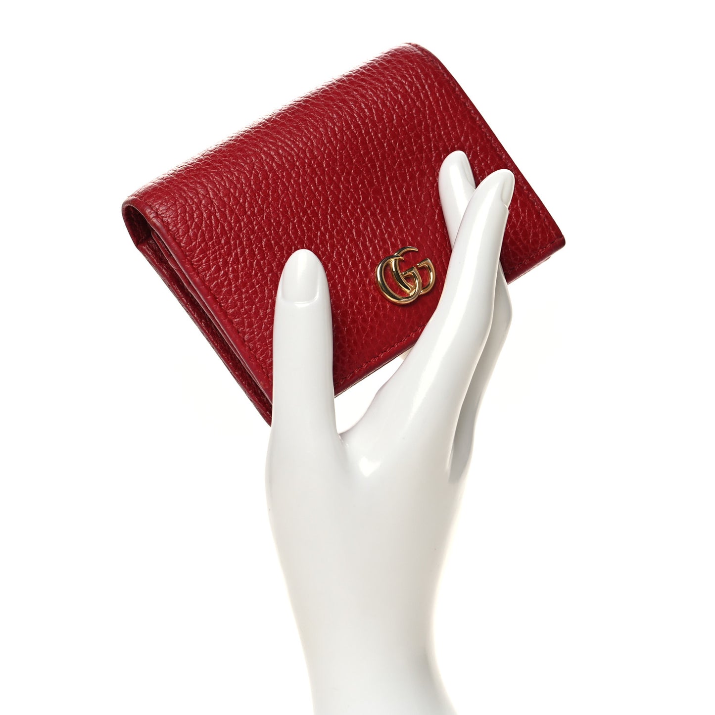 Pebbled Calfskin GG Marmont Card Case Hibiscus Red