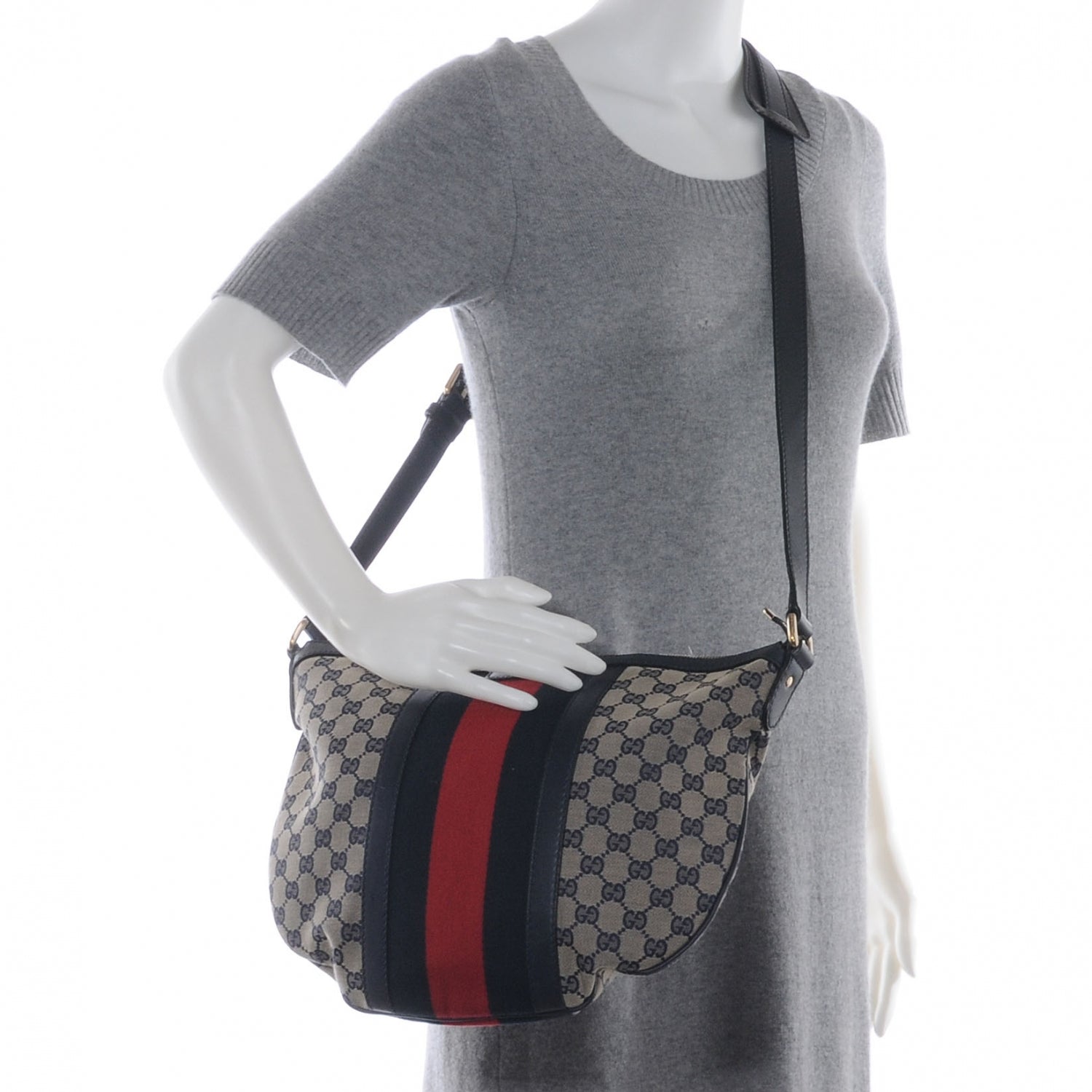 Gucci Monogram Vintage Web Medium Half Moon Hobo Navy 2 of 9