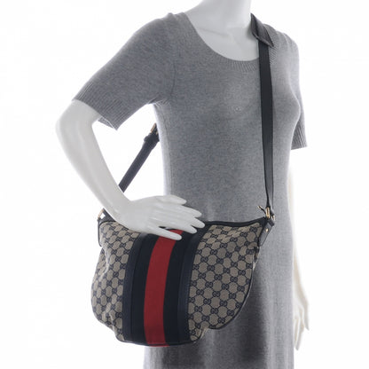 Gucci Monogram Vintage Web Medium Half Moon Hobo Navy 2 of 9