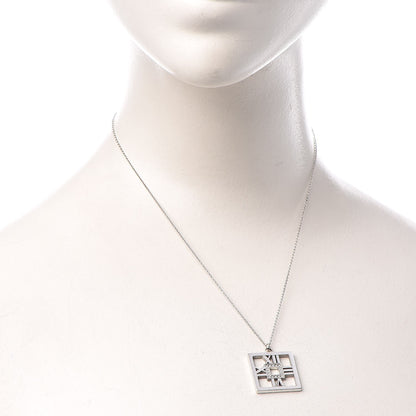 Tiffany 18K White Gold Diamond Atlas Square Pendant Necklace 2 of 7