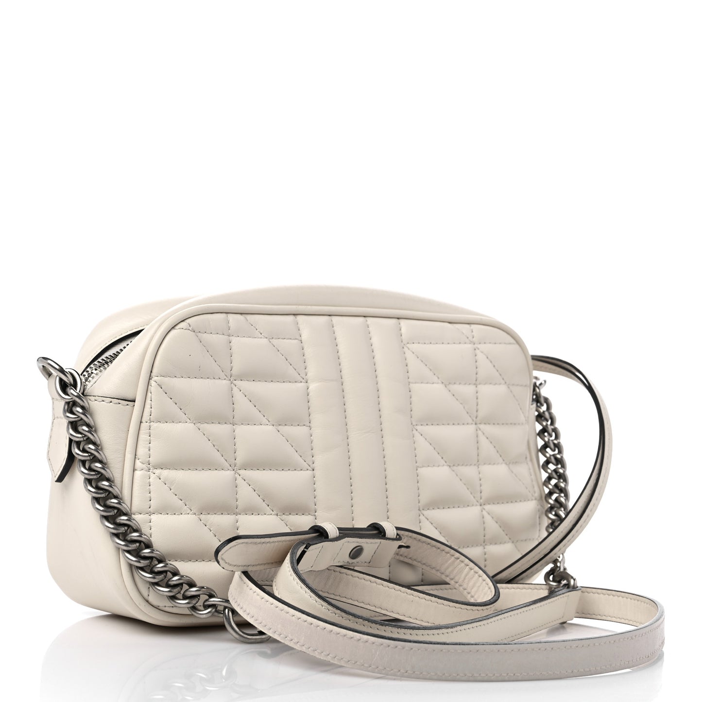 Calfskin Matelasse Aria Small GG Marmont Chain Shoulder Bag Mystic White