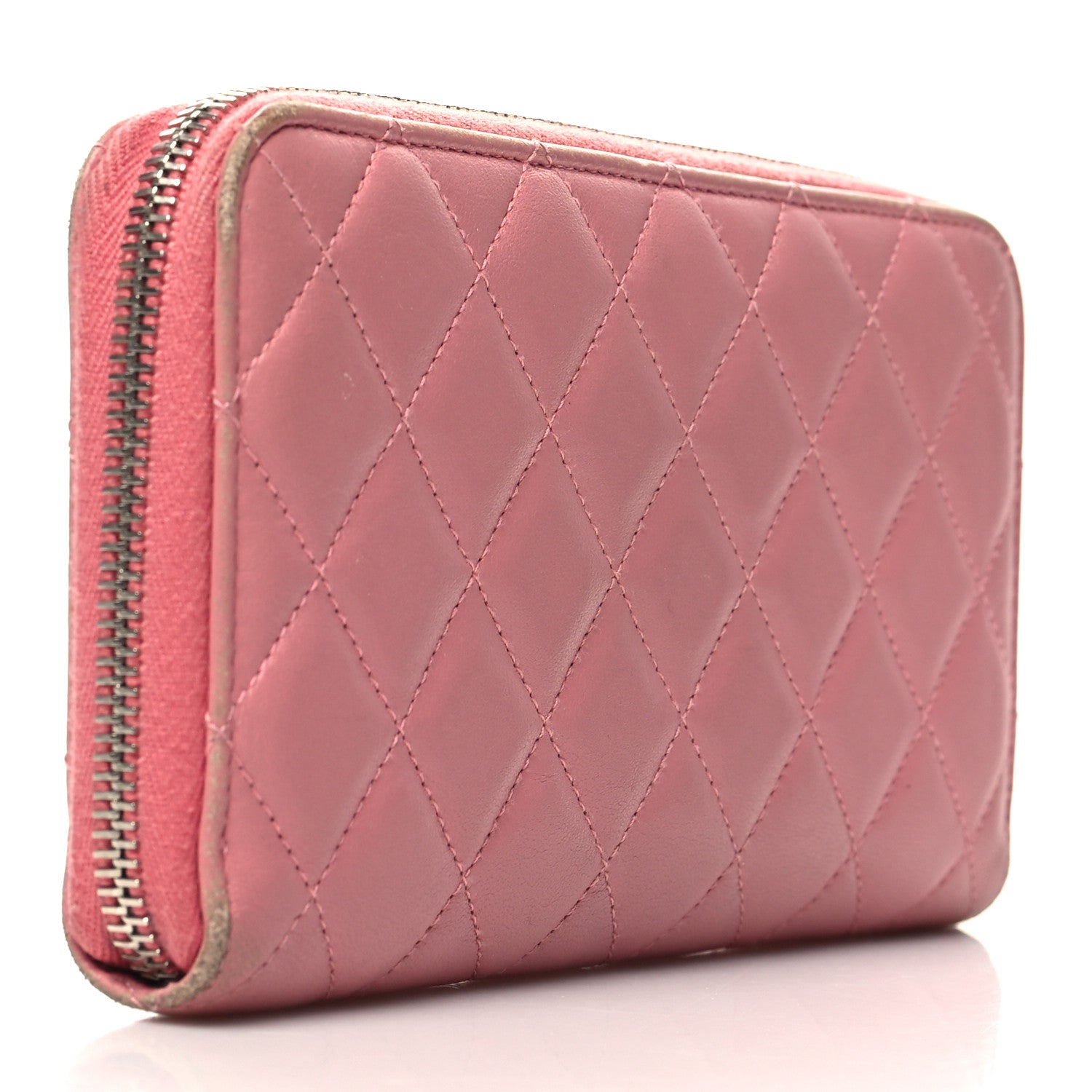 Chanel Lambskin Quilted Large Gusset Zip Around Wallet Pink 3 of 15