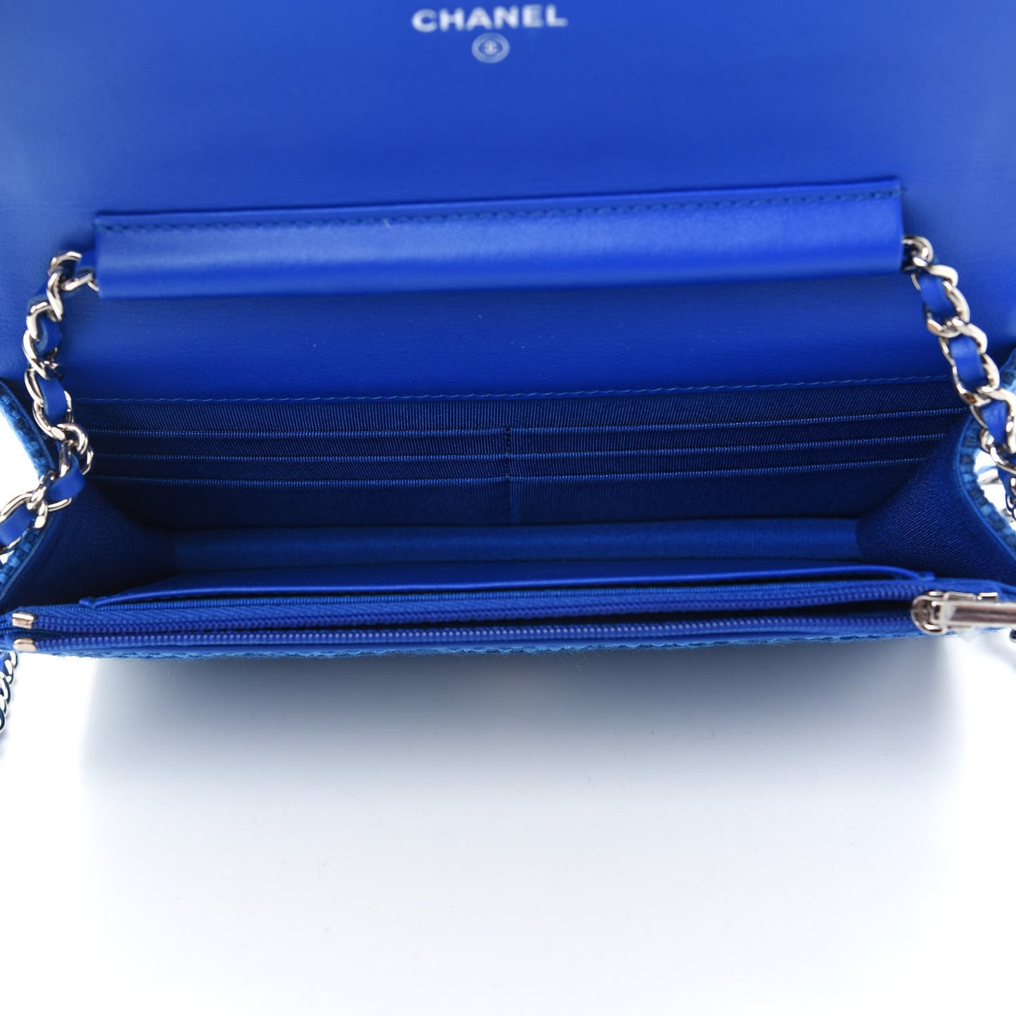 Tweed Quilted Wallet on Chain WOC Navy Blue