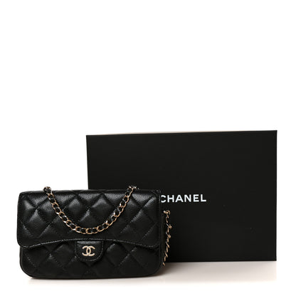 Chanel Caviar Quilted Flap Phone Holder With Chain Black Black 14 of 14