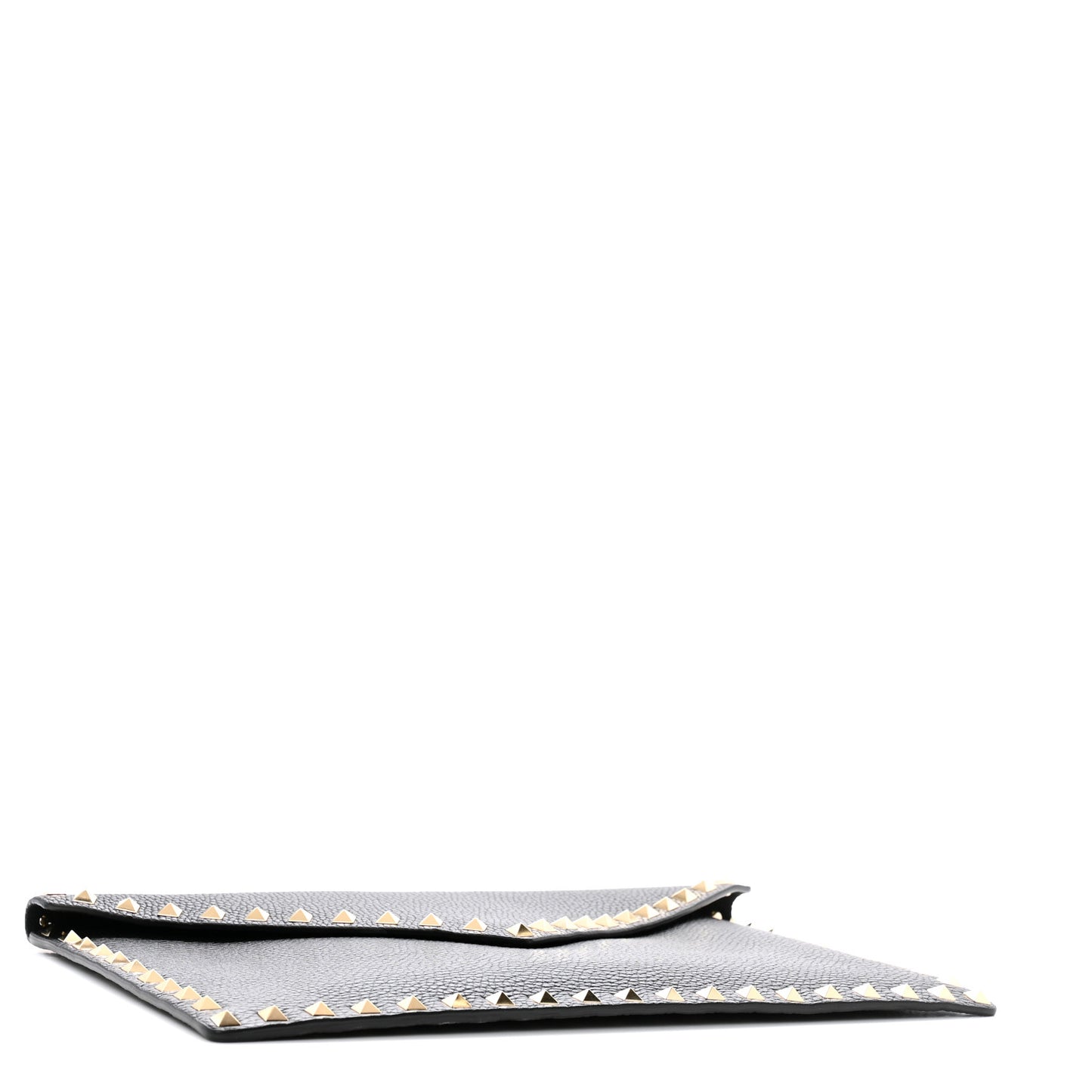 Pebbled Calfskin Large Rockstud Envelope Clutch Black