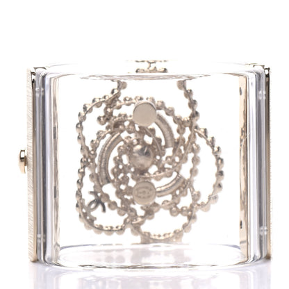 Chanel Lucite Pearl Crystal Lace Camellia CC Cuff Light Gold 3 of 5