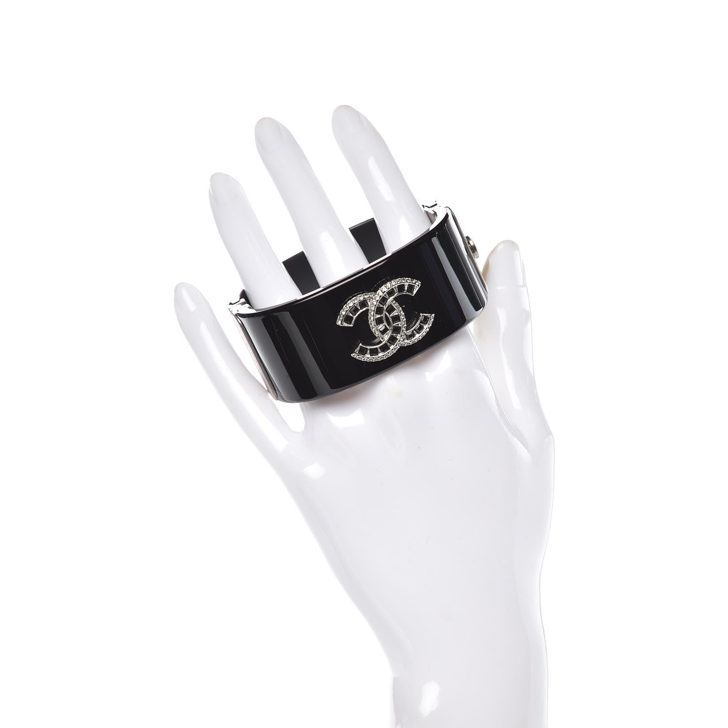 Chanel Resin Crystal CC Cuff Black 2 of 6