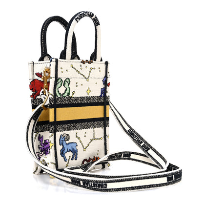 Christian Dior Canvas Embroidered Pixel Zodiac Mini Book Tote Phone Bag Latte Multicolor 3 of 10