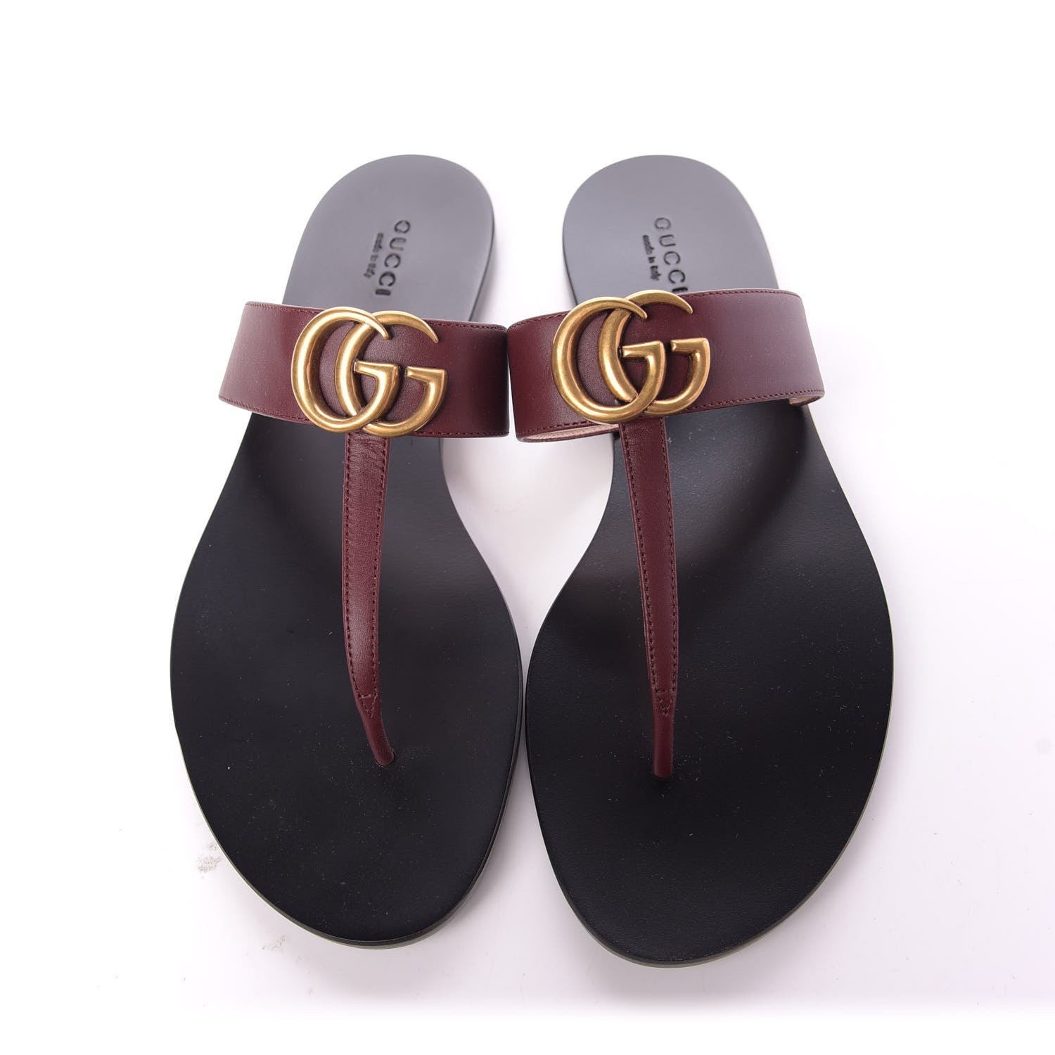 Gucci Calfskin GG Marmont Thong Sandals 38.5 Vintage Bordeaux 5 of 9