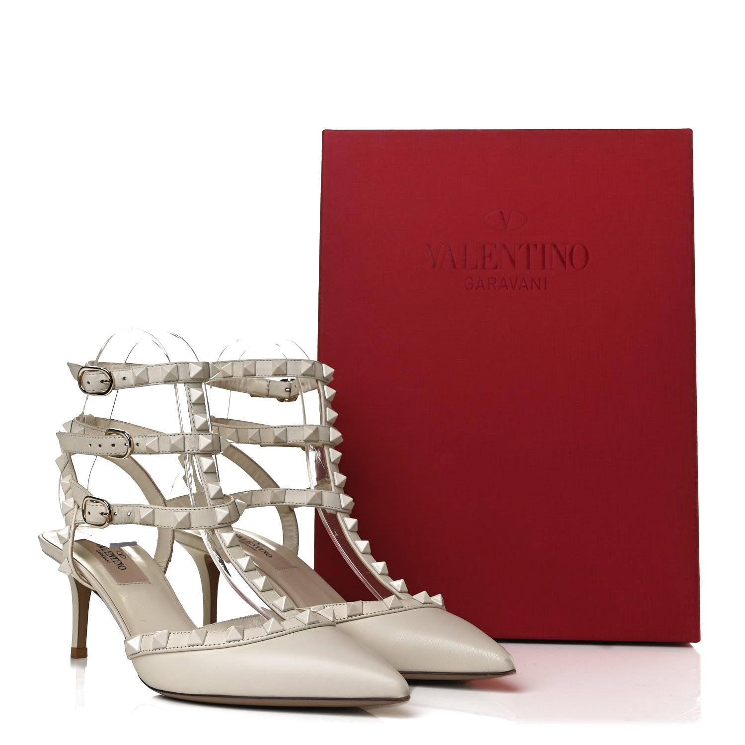 Valentino Garavani Calfskin Lacquered Monochrome Rockstud Ankle Strap 65mm Pumps 36.5 Ivory 11 of 11