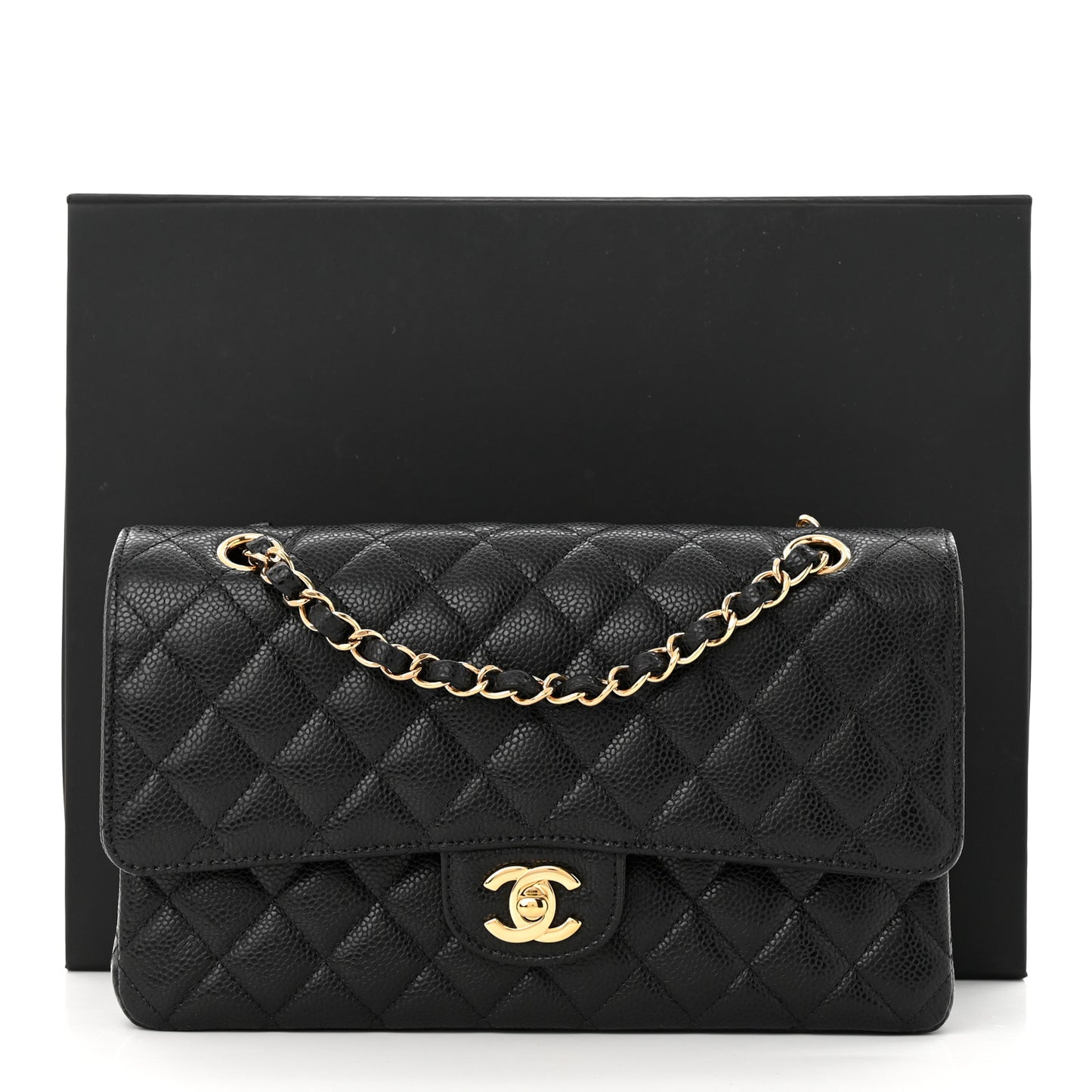 Caviar Quilted Medium Double Flap Black
