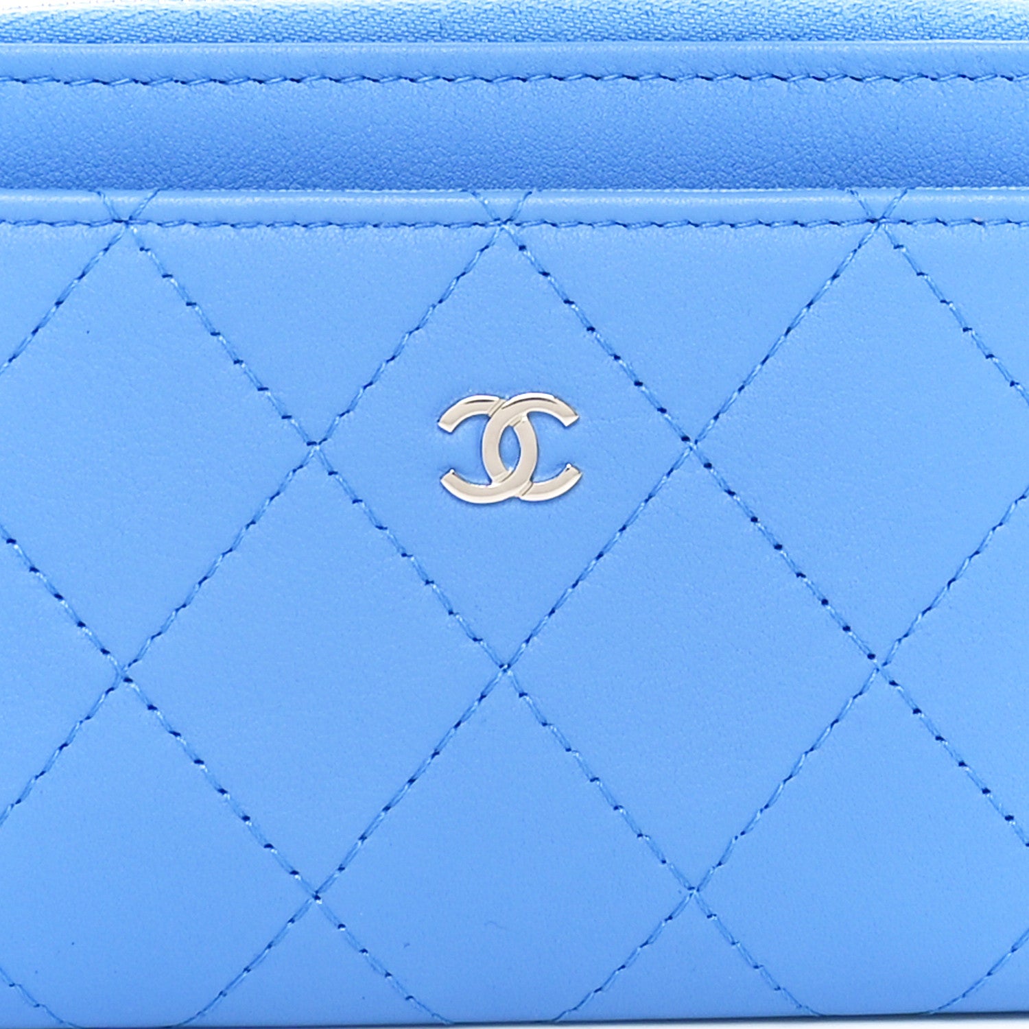 Chanel Calfskin Quilted CC Zip Around Card Holder Blue 8 of 9