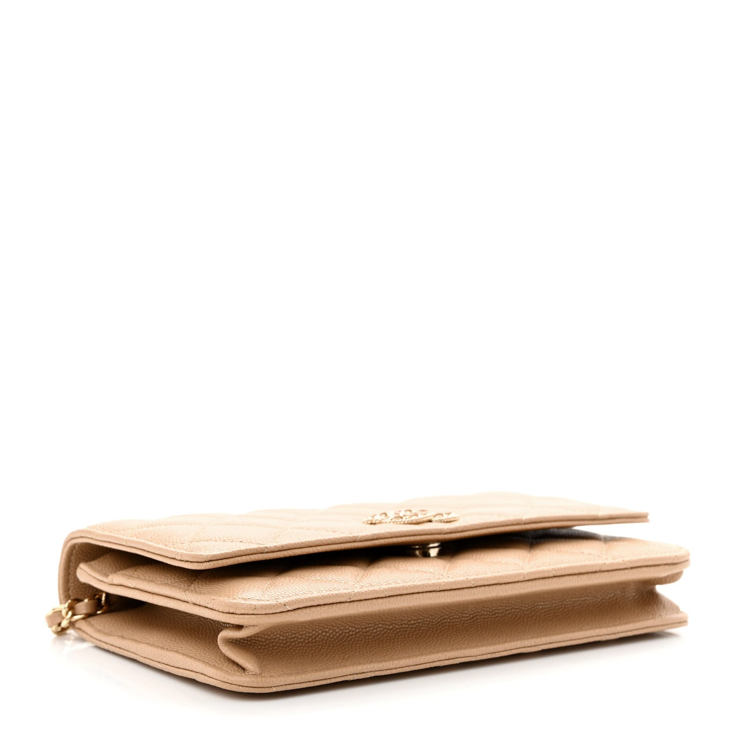 Caviar Quilted Crystal CC Wallet On Chain WOC Beige