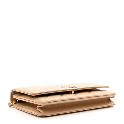 Chanel Caviar Quilted Crystal CC Wallet On Chain WOC Beige 4 of 13