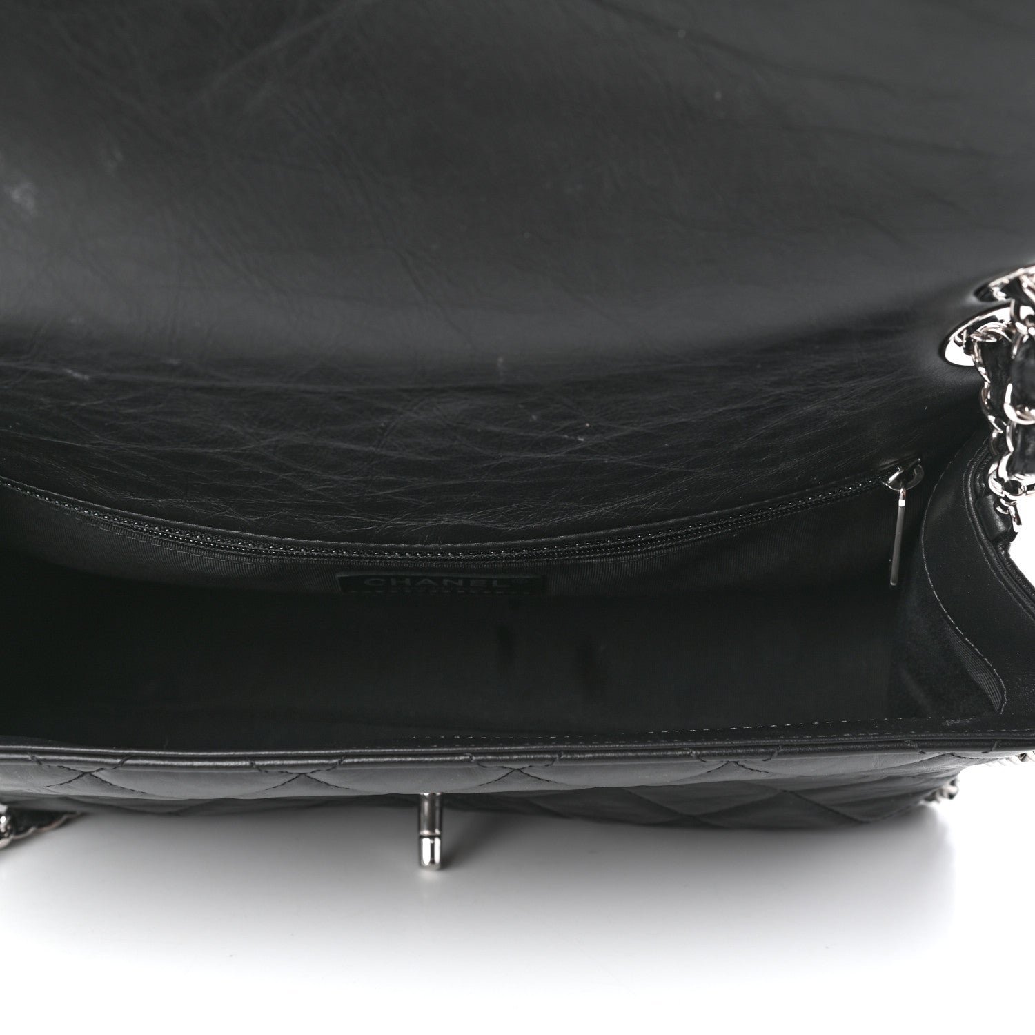 Chanel Crumpled Calfskin Quilted Large Chain All Over Flap Bag Black 5 of 9
