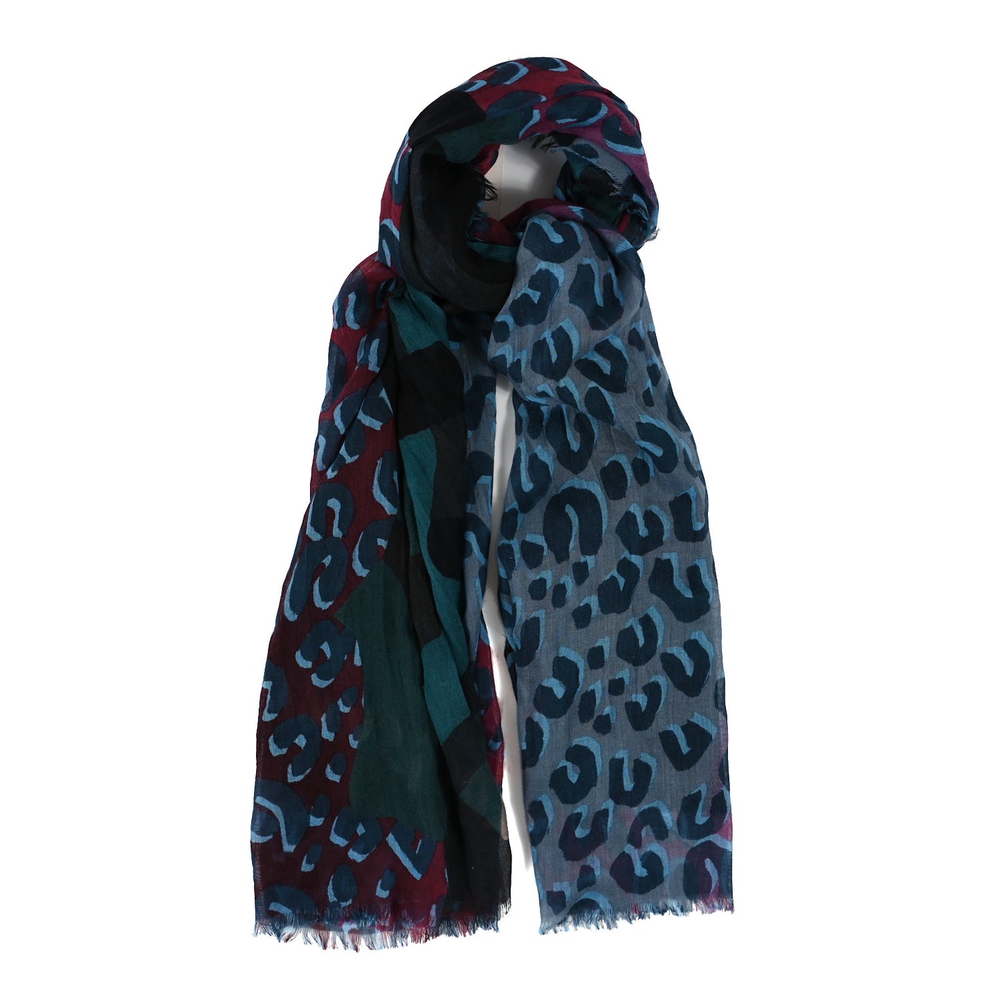 Cashmere Silk Leopard Scarf Blue Multicolor