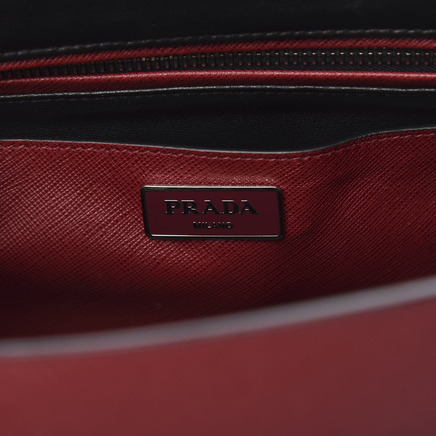 Saffiano Embroidered Sound Twin Pocket Satchel Cherry Black